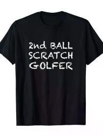 Men's Funny "2nd Ball Scratch Golfer" T-Shirt - Black Cotton Casual Golf Gag Gift for Bad Golfers, Short Sleeve Crew Neck Tee (Color: black, size: L)